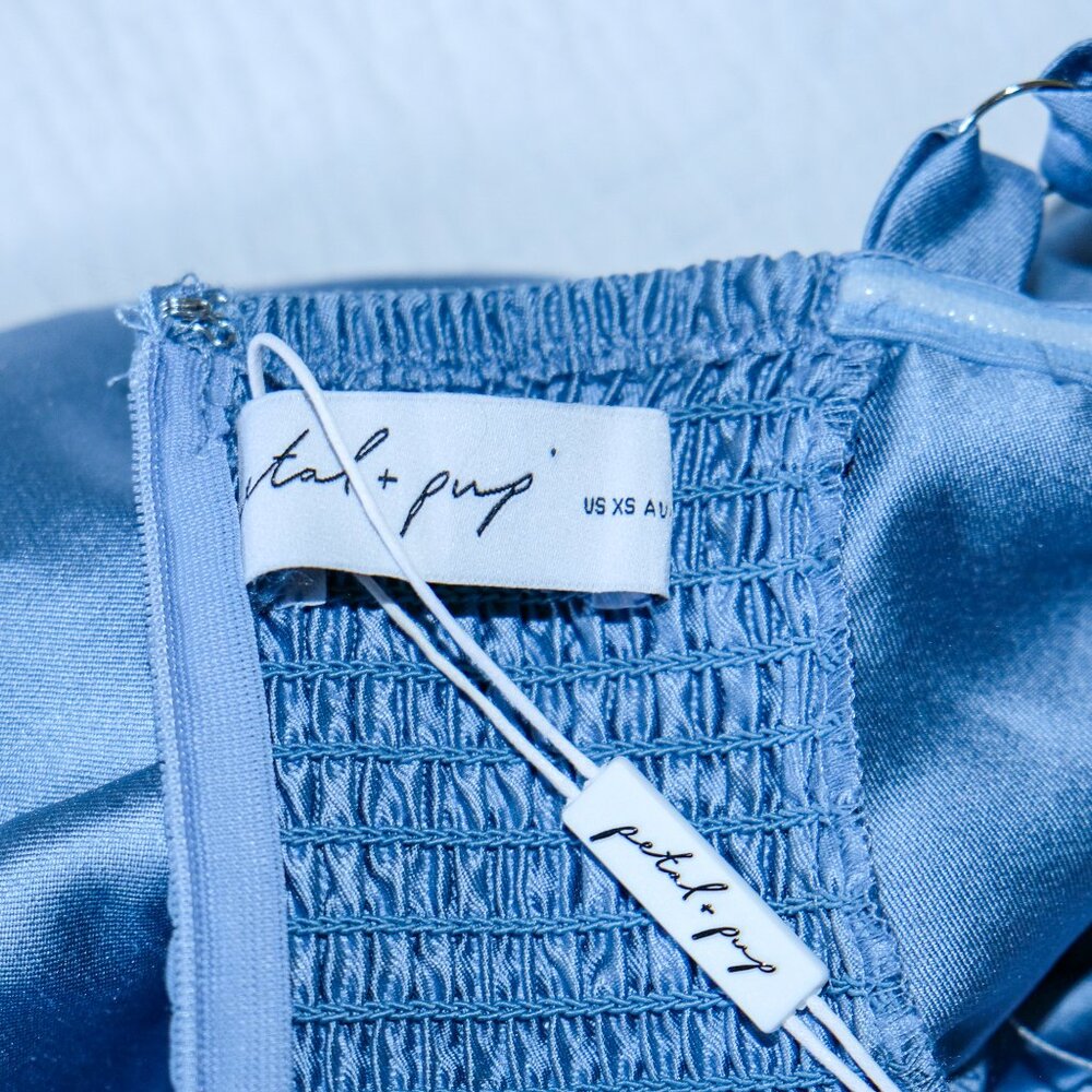 NWT Petal & Pup Betina Bow Satin Maxi Dress Blue Formal Wedding Guest Nordstrom - Picture 4 of 16